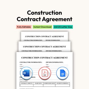 Sjabloon bouwcontractovereenkomst, bewerkbaar formulier renovatieaannemer (pdf, Word, Google Docs)
