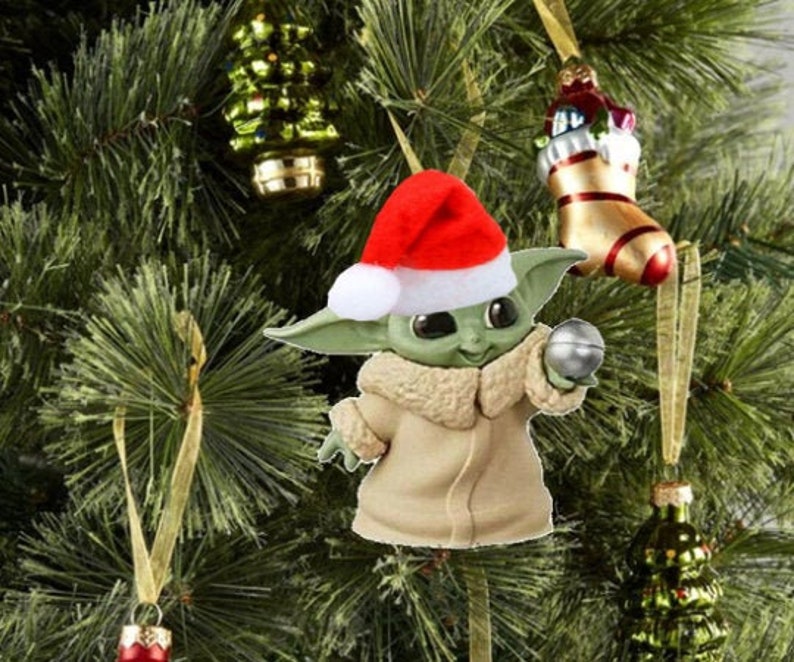 Baby Yoda Santa Christmas Decoration With Santa Hat, Christmas Ornaments, Grogu ,Happy Holidays, 2021 Ornaments Christmas in July 