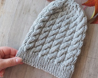 WZÓR NA DZIERGANIE CZAPKI*Wzór na damską czapkę beanie*Wzór cyfrowy w formacie PDF*Czapka z warkoczowym splotem