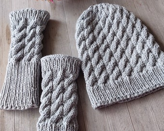 WZÓR NA DZIANINĘ CZAPKA * Rękawiczki Czapka Beanie Wzór damski * Czapka z dzianiny warkoczowej Rękawiczki bez palców