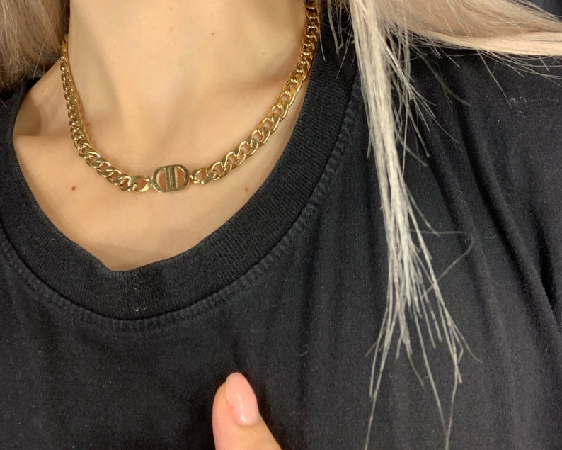 CD Necklace Stainless Steel Gold Plated Etsy