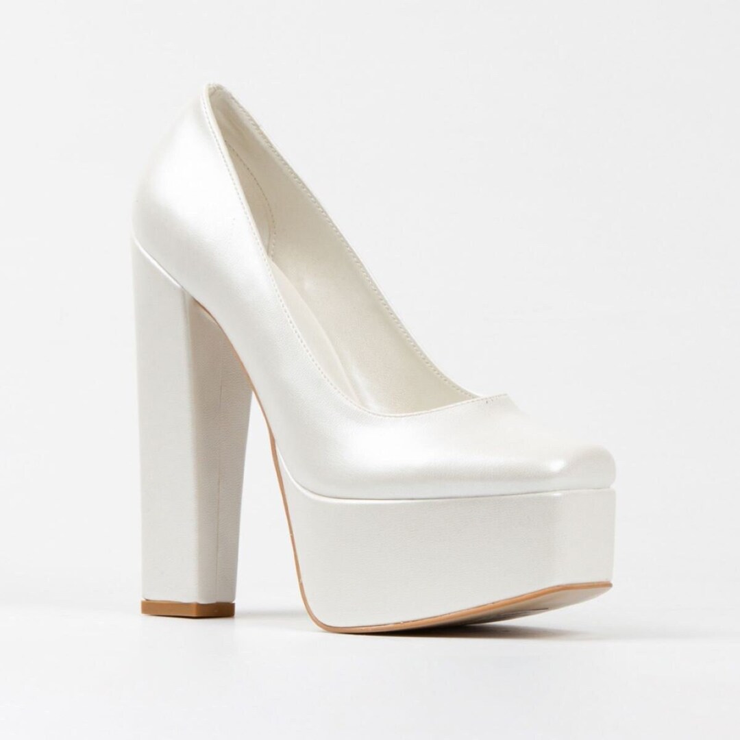 WEDDING SHOES, High Block Heel, Wedding Shoes, Handmade White Shoes ...