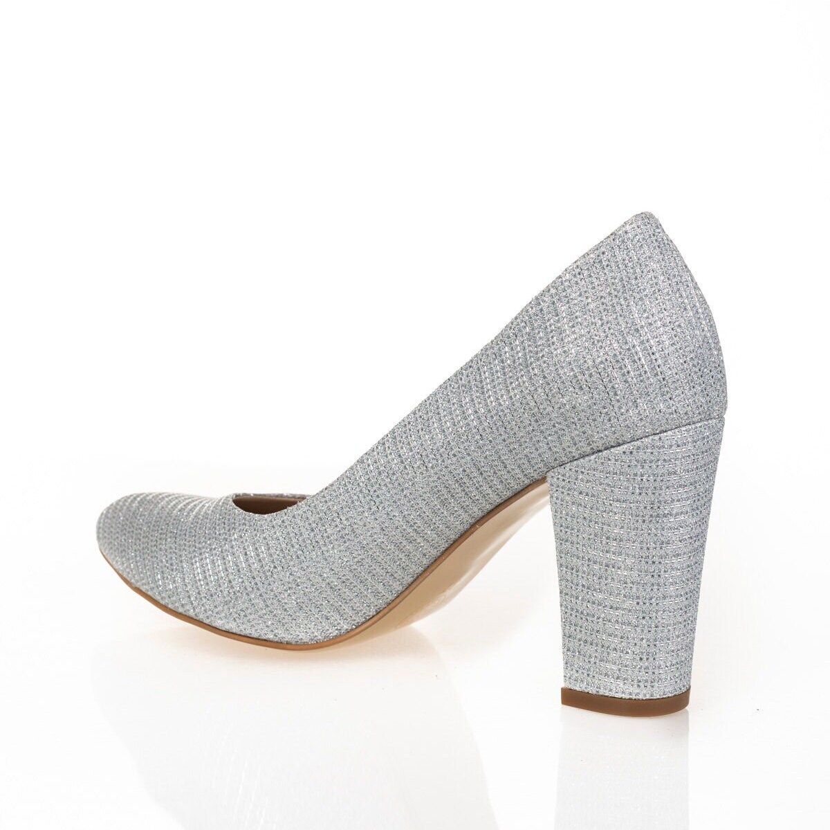 Paradox London Silver Shimmer 'Finley' Wide Fit Low Block Heel Court Shoes  | Kaleidoscope