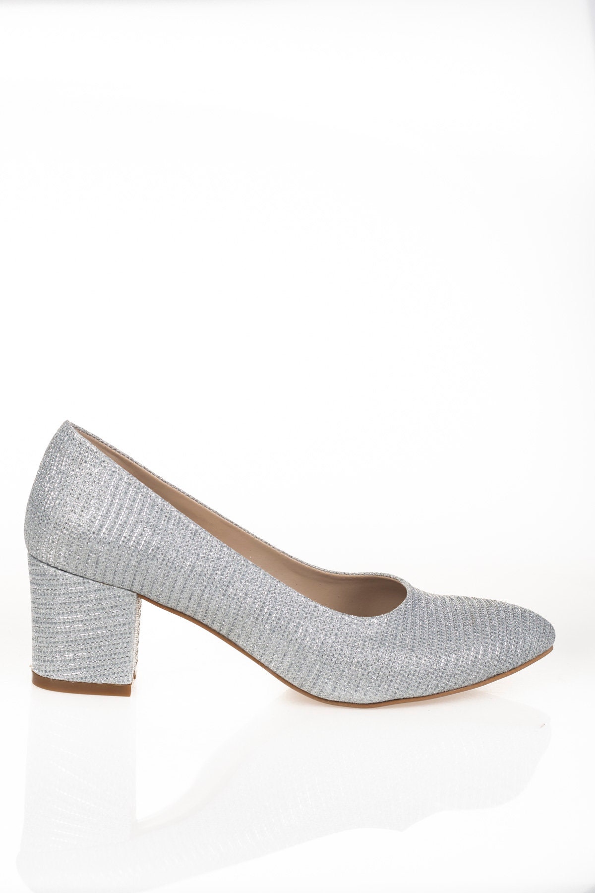 Women's Low-cut Chunky Heel Shoes, Silver Sequin Mary Jane High Heels |  SHEIN