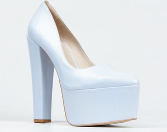 WEDDING SHOES, Baby Blue Shoes, High Block Heel, Party Dance Shoes, Bridal Shoes, Wedding Shoes for Bride, Light Blue Platform,Evening Shoes