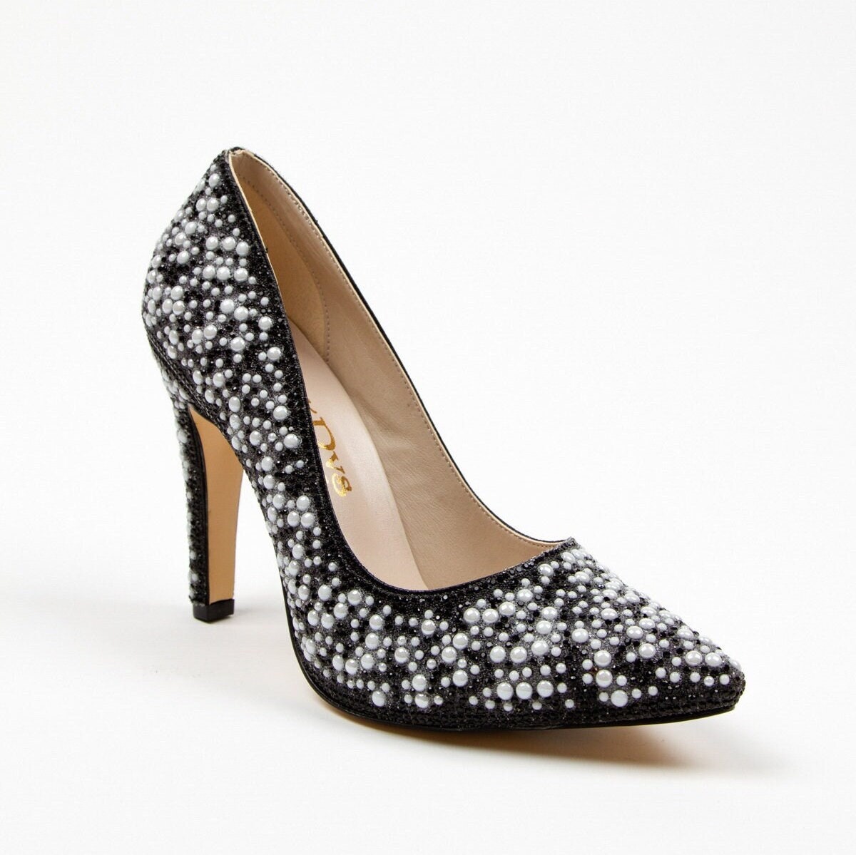 Black evening shoes with pearls hot sale