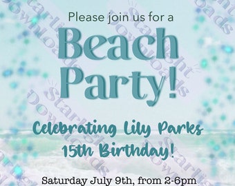 Beach Party Invitation- Kids party Invitations - pool party invite - beach party - digital party invite - printable party invitation
