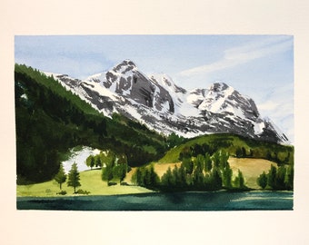 Aquarell Berg Illustration (Originalzeichnung), Wetterstein Gebirge