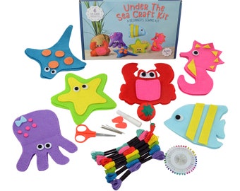 Jueybean Kid Craft Sewing Kit-6 Cute Felt Sea Animals to Sew-For Kids Ages 7 to 12-Easy Childrens First Sew Kit-Beginning DIY Crafting