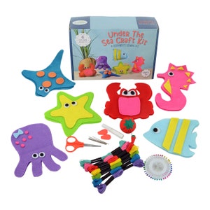 Jueybean Kid Craft Sewing Kit-6 Cute Felt Sea Animals to Sew-For Kids Ages 7 to 12-Easy Childrens First Sew Kit-Beginning DIY Crafting