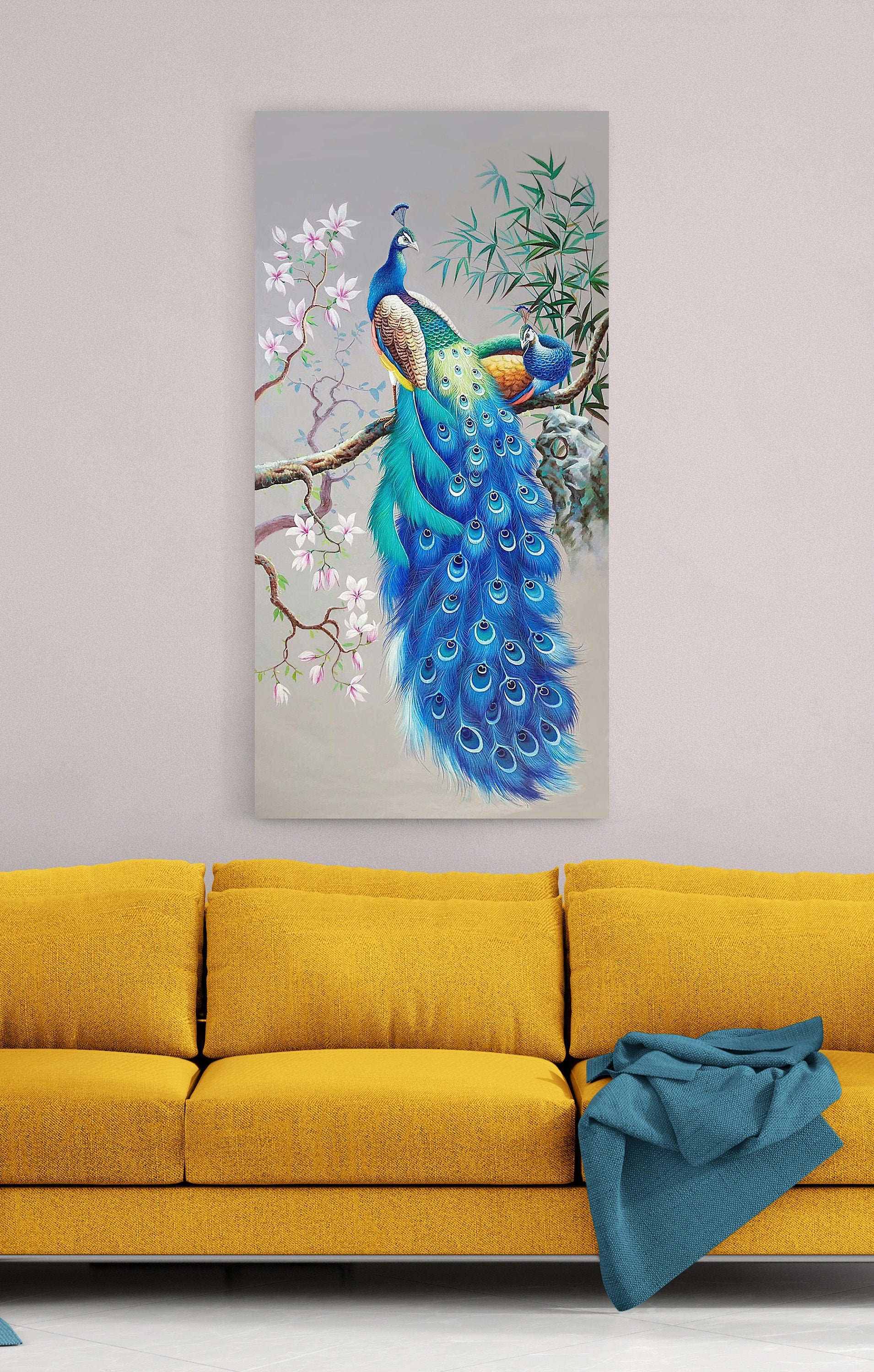 Peacock Painting Canvas Print Wall Art Decor - Etsy UK