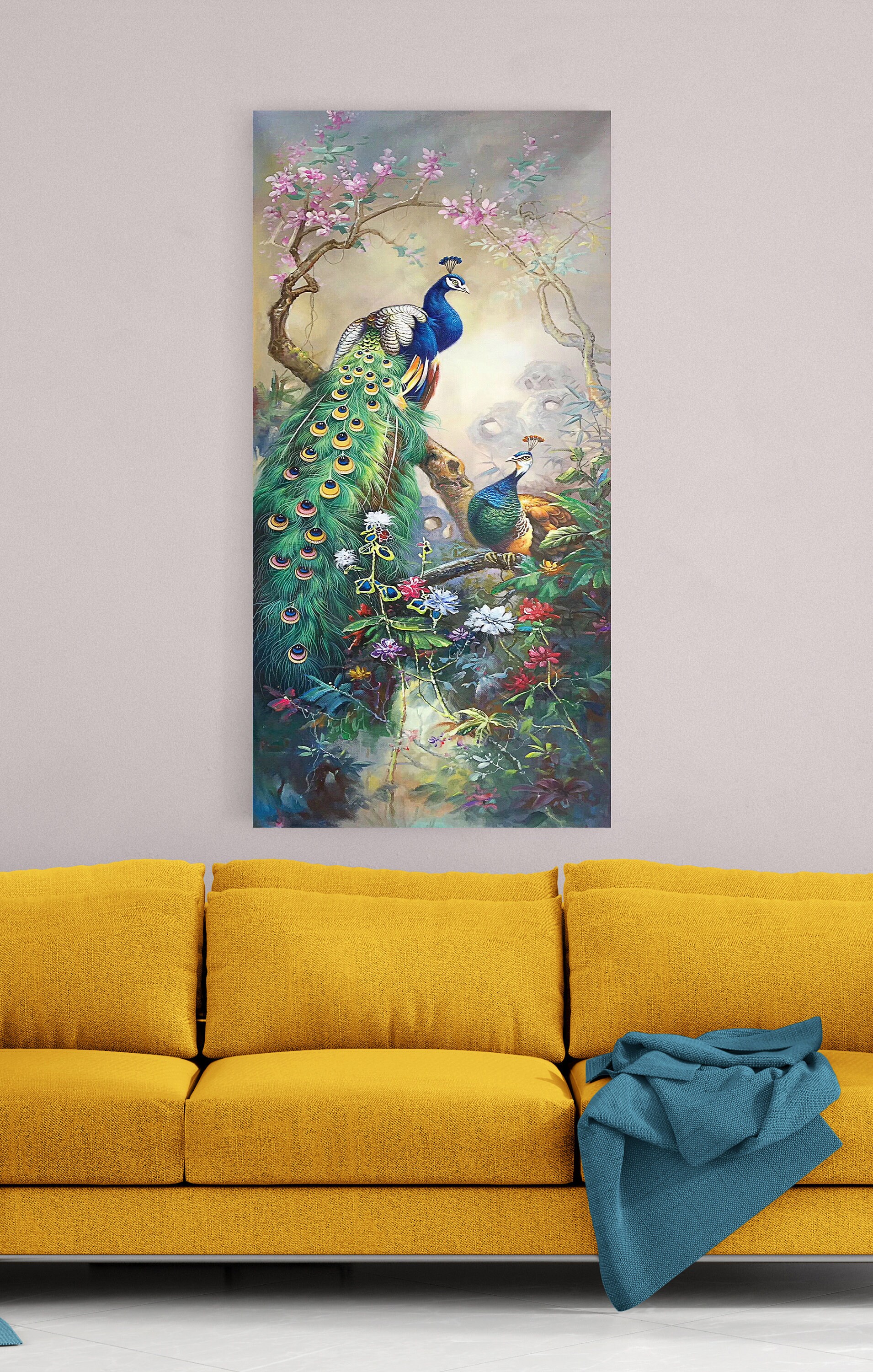 Peacock Painting Canvas Print Wall Art Decor | Etsy