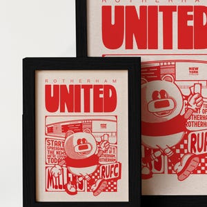 Rotherham United FC A4/A3 print - Start spreading the news.... Featuring Miller Bear. Framed or unframed available.
