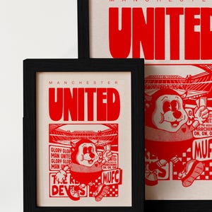 Impresión de arte de pared del Manchester United Football Club, enmarcada o sin marco, Glory Glory Man United, Fred the Red, regalo de Navidad para él, decoración de pared
