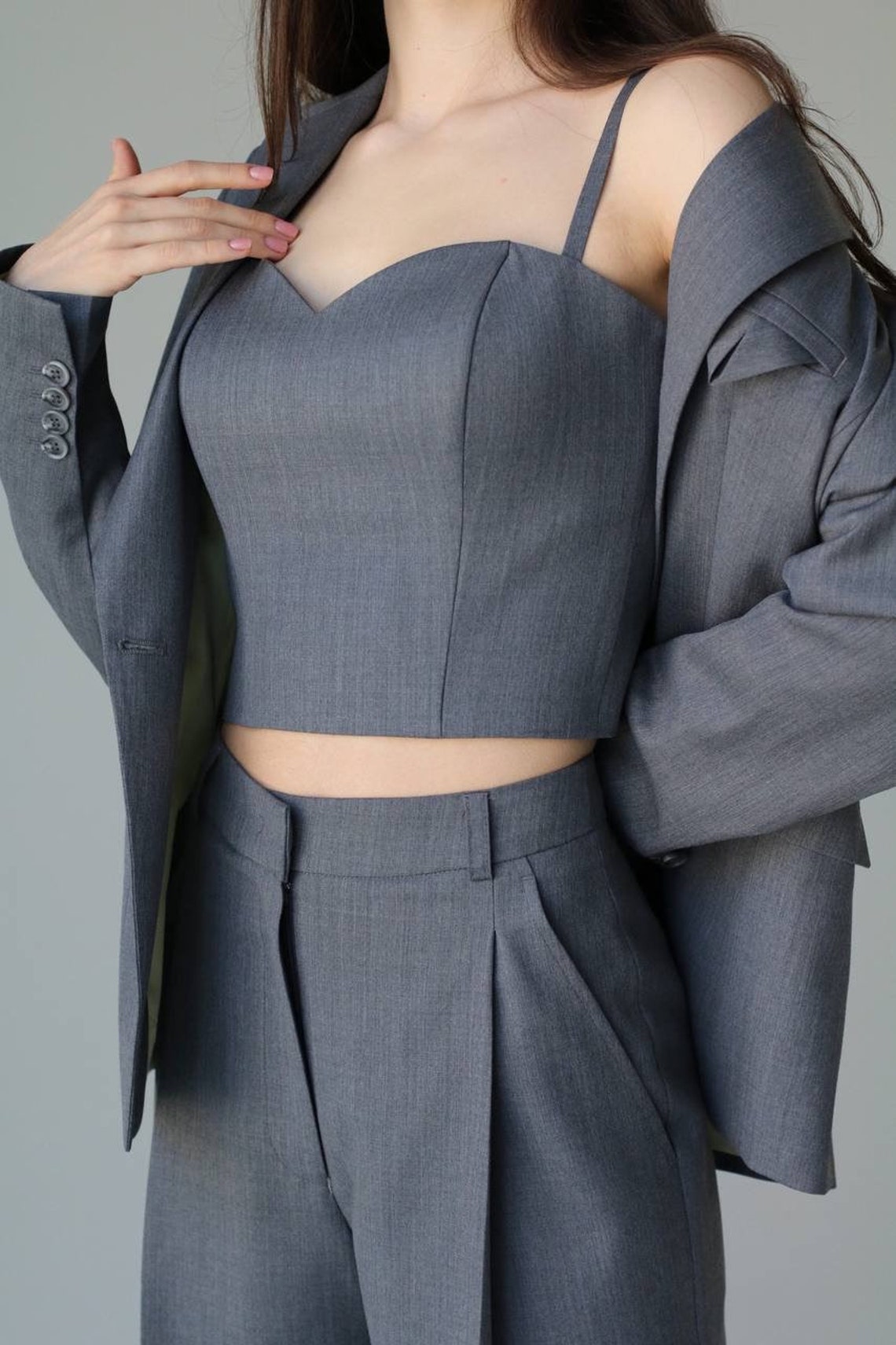 Costume de bureau à la mode pour femmes gris classique. Etsy