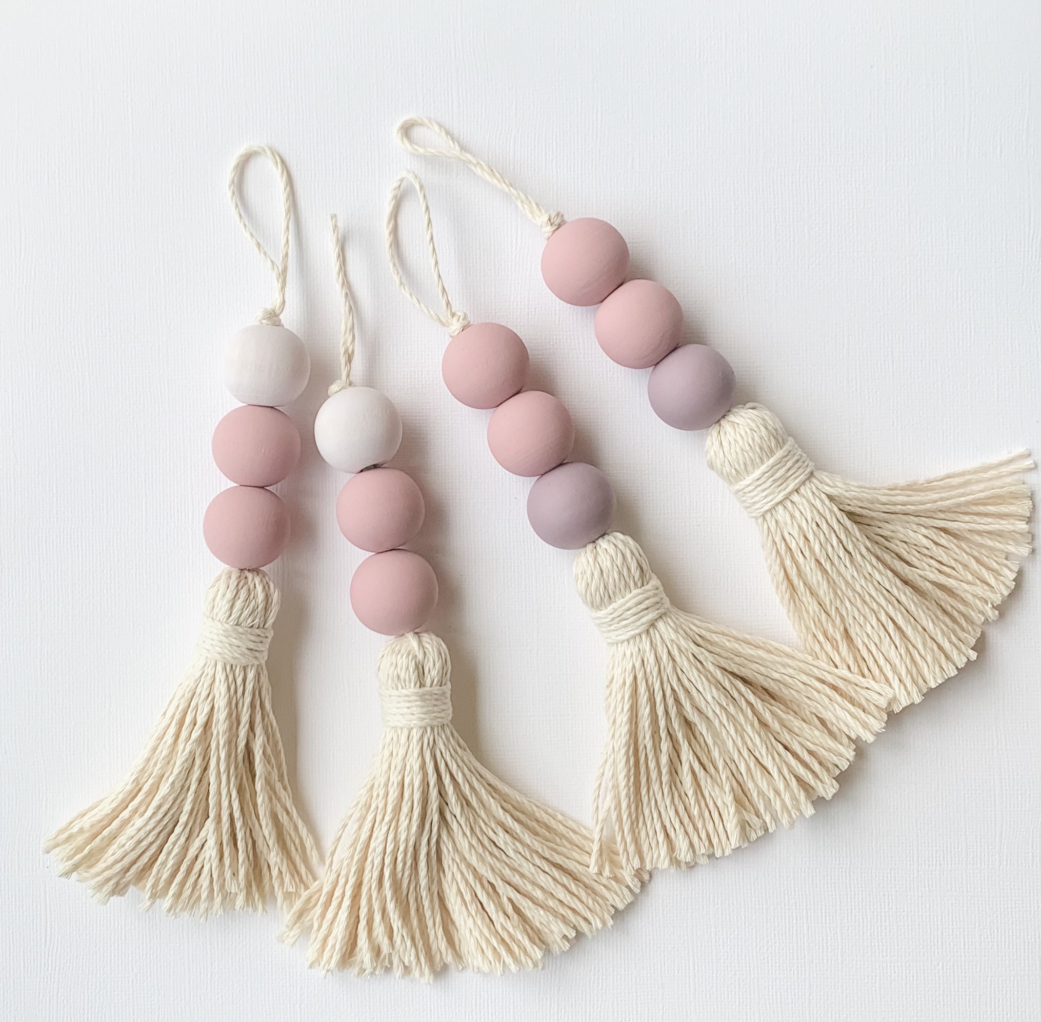 Set of 2 Door knob tassels Wood bead garland tassels Modern Etsy