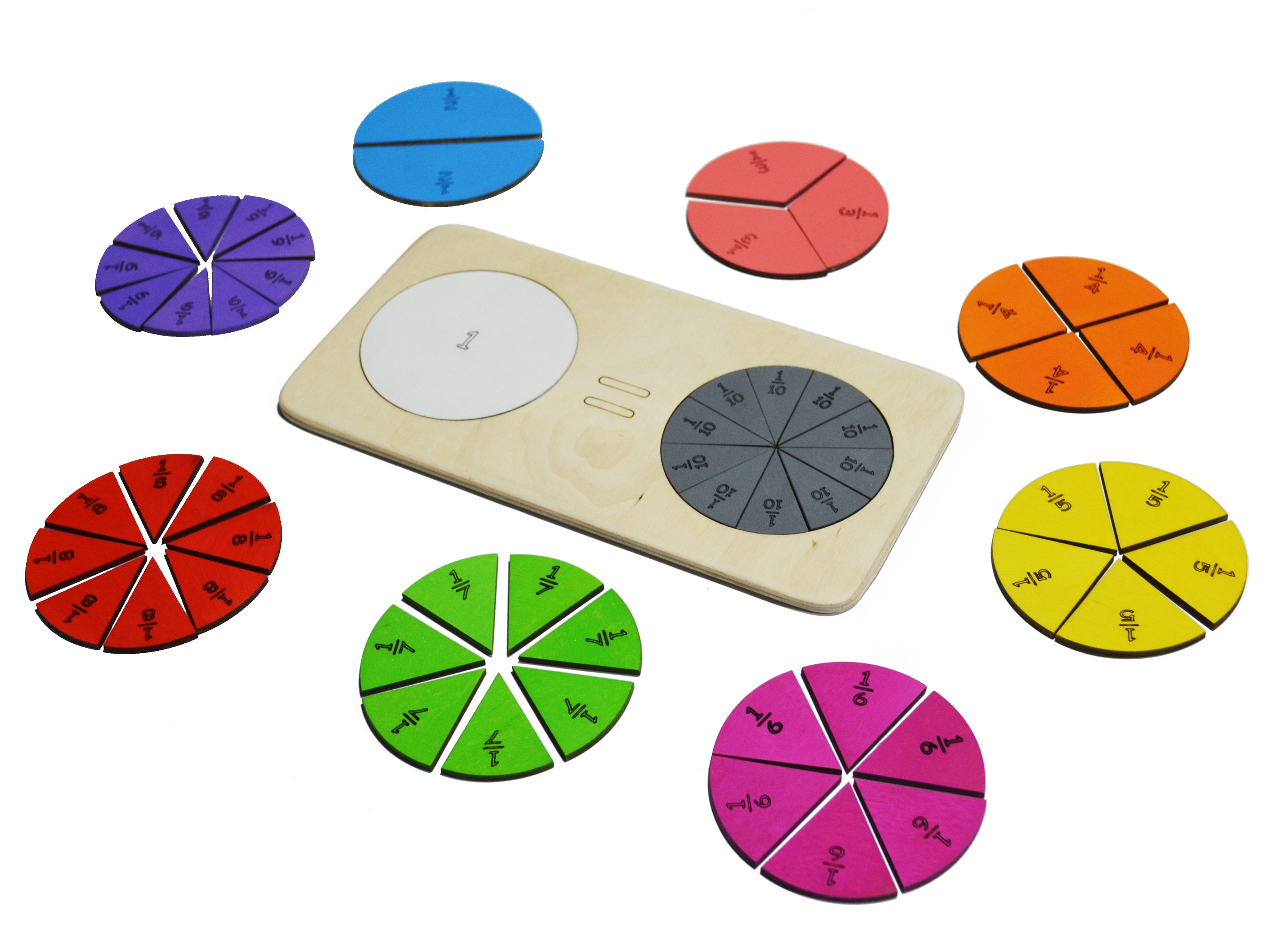 Fraction Puzzle Education Toy Learn Mathematic Fraction Etsy