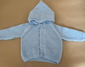 Hand Knitted Hooded Jumper Blue 12 Months