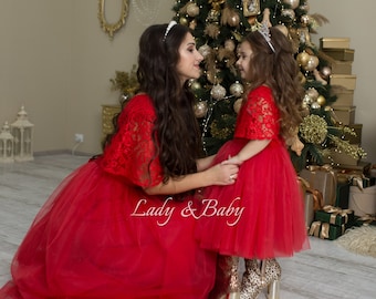 Christmas matching outfits Mommy and Me dress photo shoots tulle