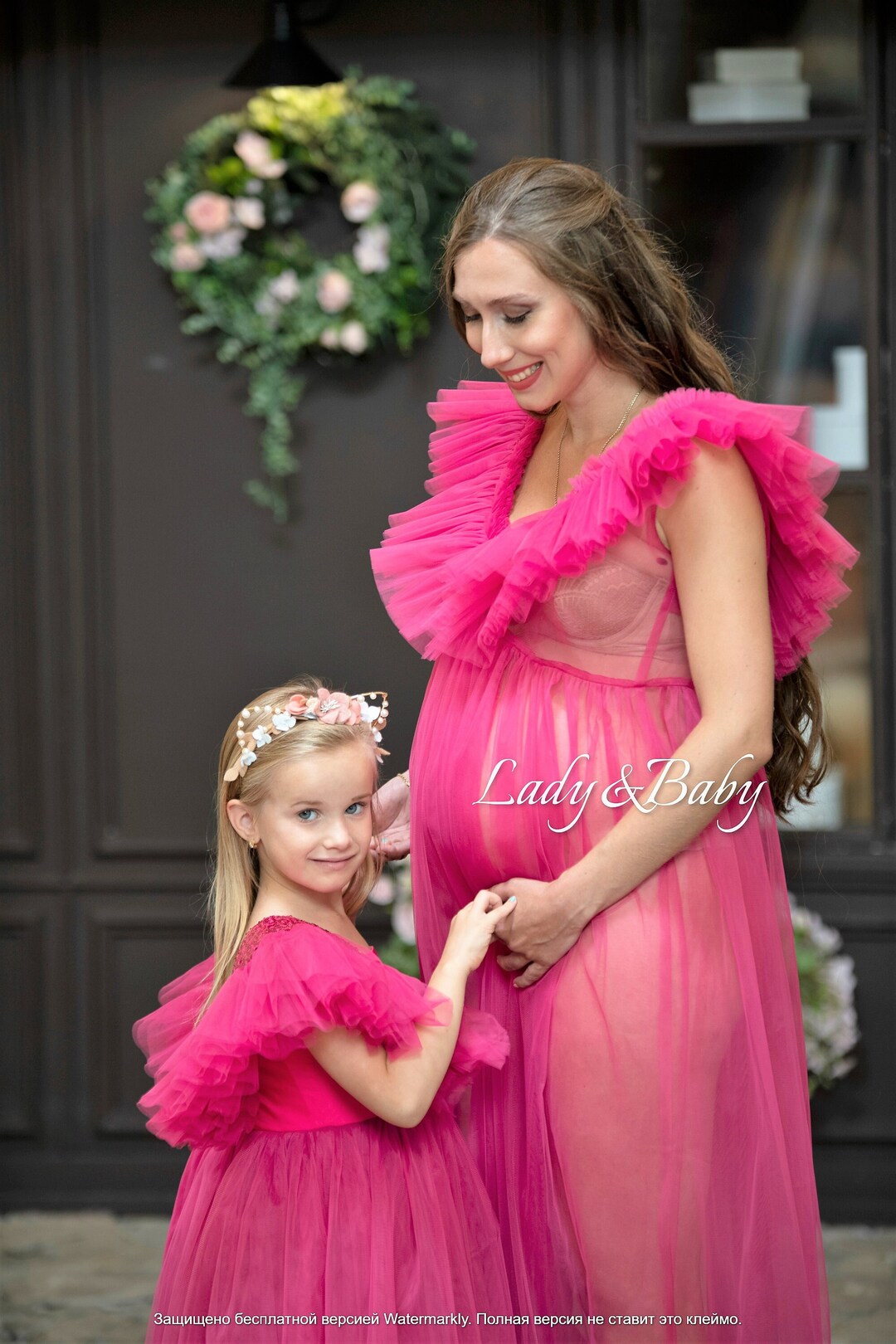 Mommy and Me Tulle Hot Pink Matching Outfits Maternity Dress Photo ...