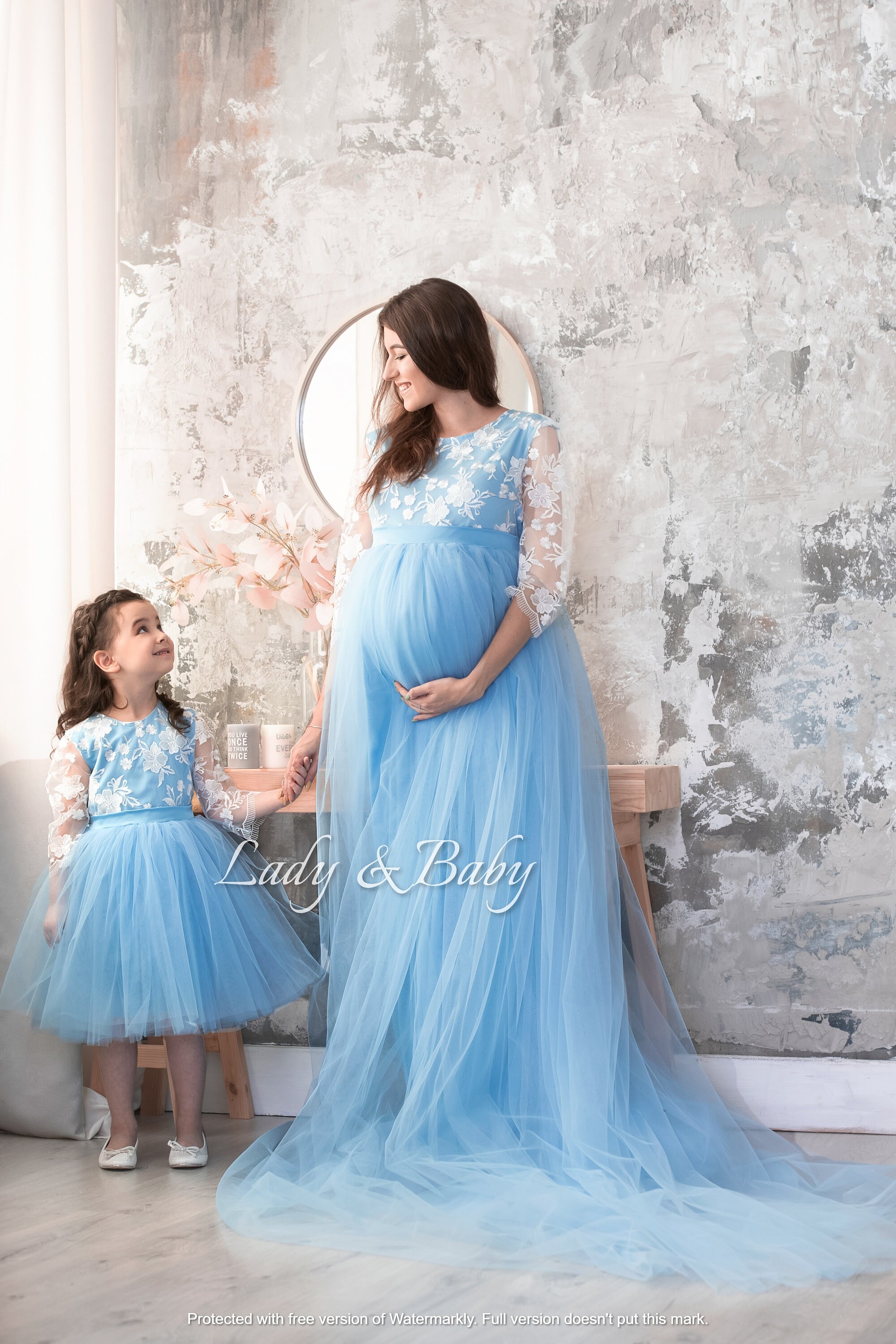 Mommy And Me Matching Outfits - Pleated Midi Skirt Set For Family Photos, Gifts For Mom & Daughter