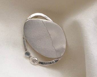 Constant Calm, one-of-a-kind, brooch, solid silver, eco-friendly,recycled silver, set with an ethically sourced Aquamarine…