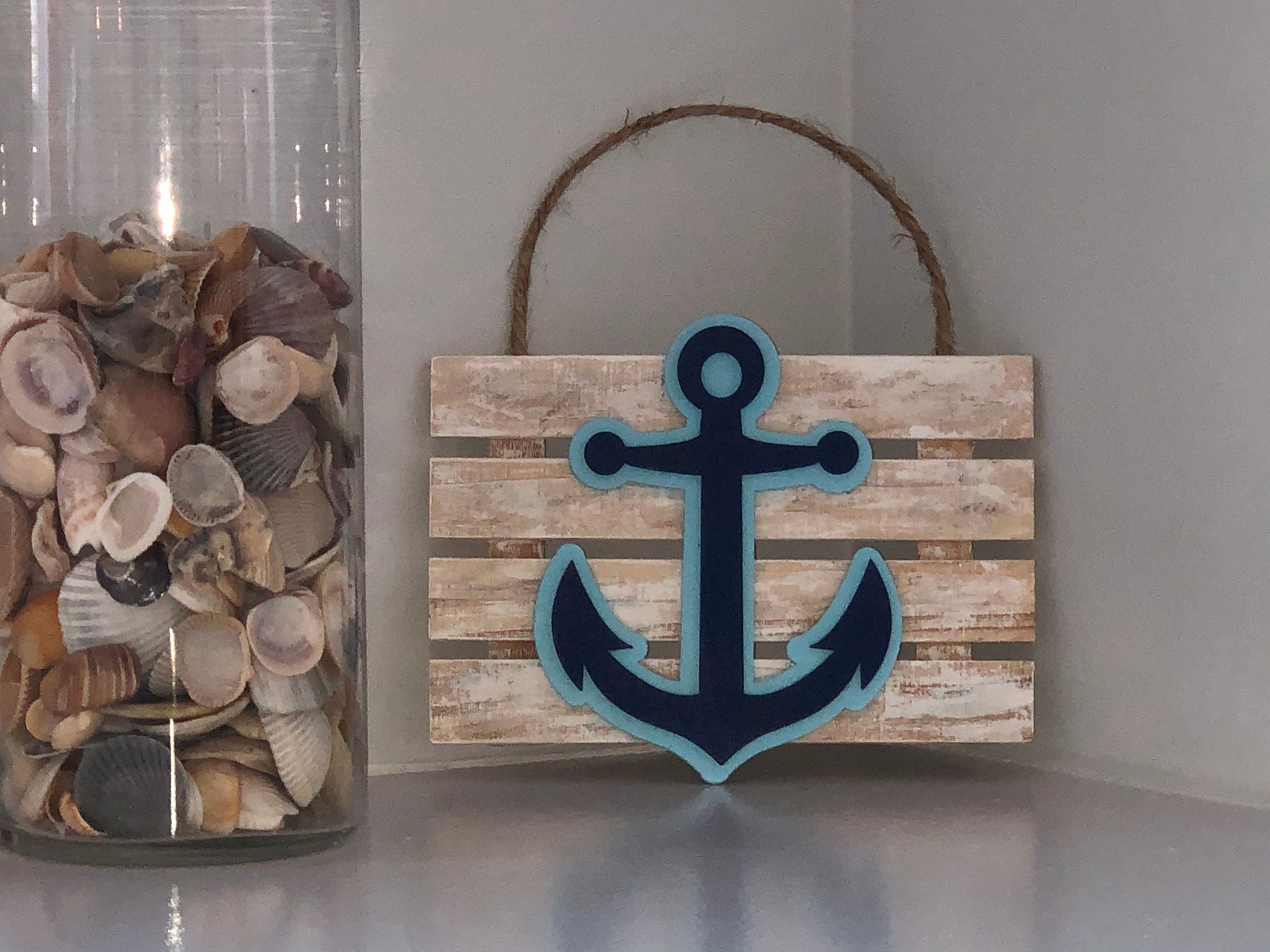 Fun Nautical Wood Wall Art With Navy Anchor Etsy