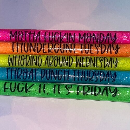 5pack of Days of the Week Pens Glitter Pens Cus Word Pens Etsy