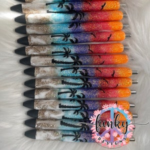 Glitter Pens | Sunset Beach Pen | Beach Pen Pens | Refillable Pen | Tropical Pen | Epoxy Pens | Ink Joy Gel Pens | Custom Gel Pens | Epoxy