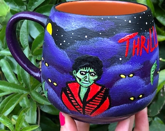Michael mug, Thriller, king of pop, retro, 80s, Jackson, vintage, zombie, horror, halloween, midnight, hand painted