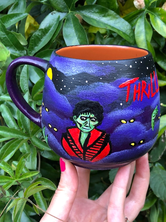 Mug Michael, thriller, rétro, année 80, vintage, Jackson, zombie, horreur, halloween, roi de la pop, peint à la main,