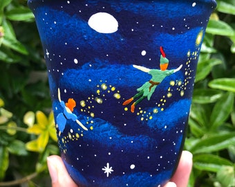 Peter-Pan-Tasse, „Du fliegst“-Tasse, Nimmerland-Tasse, Zweiter-Stern-Tasse, Big-Ben-Peter-Pan-Tasse, handbemalte Peter-Pan-Tasse, Disney
