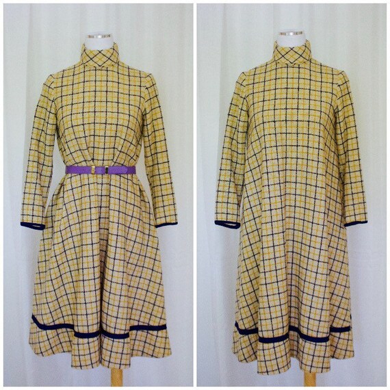 1960s Windowpane Plaid Turtleneck Dress