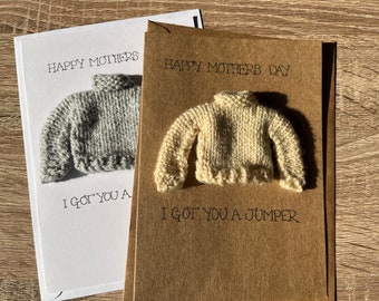 Tiny Jumper Mother’s Day Greetings Card, Hand Made in Brown or White