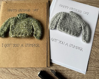 Tiny Jumper Father’s Day Card, Hand Made in brown or white