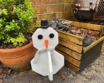 Hand made Recycled Painted Wooden Snowman Winter Decoration