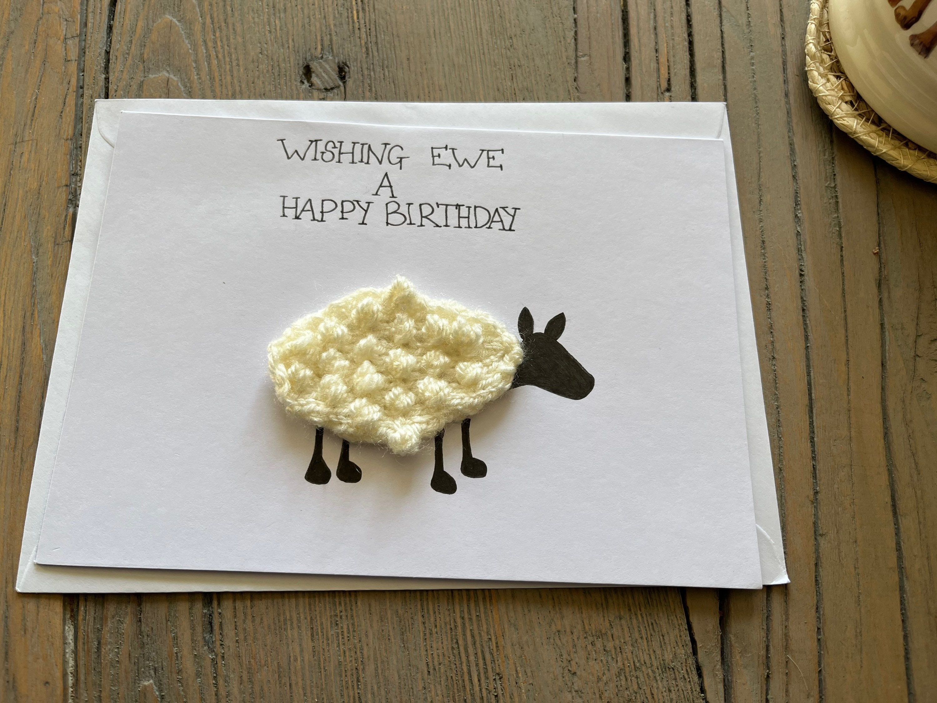Alles Gute zum Geburtstag Schaf Karte, handgestrickt und handgefertigt