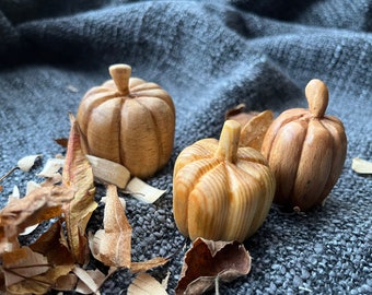 Hand Carved Tiny Wooden Pumpkins, set of three