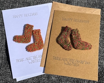 Happy Holidays Tiny Socks Greetings Cards in White or Brown