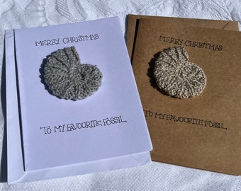 Fossil Ammonite Christmas Card, Hand Made in Brown or White