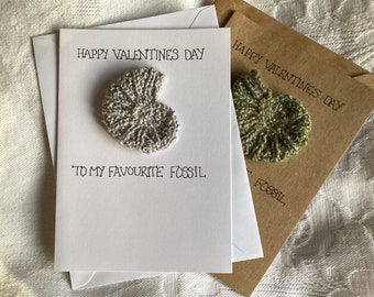 Fossil Ammonite Valentines Day Card, Hand Made in White or Brown