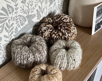 Set of Four Hand Knit Autumn Pumpkins, in Natural Colours