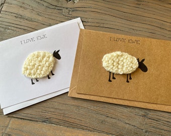 I Love Ewe Handmade and Hand Knitted Valentines Card