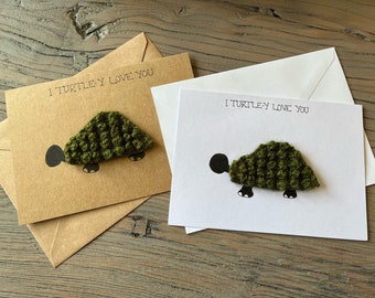 I Turtle-y Love You, Handmade and Hand Knit Valentine’s Day Greetings Card