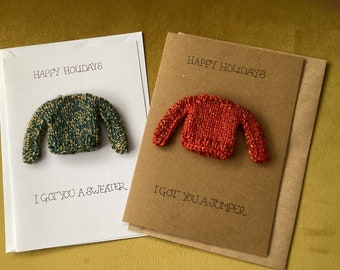 Happy Holidays Tiny Jumper or Sweater Greetings Card, Hand Made