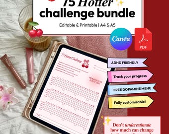 75 Hotter Challenge Habit Tracker | ADHD-Friendly Daily Planner (Canva Editable, PDF Printable)