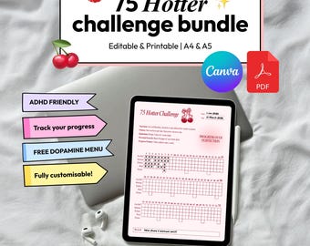 75 Hotter Challenge Tracker | ADHD Planner, Editable in Canva (Digital Download)