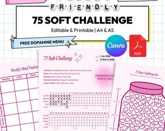 75 Soft Challenge Bundle | ADHD Daily Planner Printable | Dopamine Menu Goodnotes