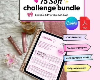 75 Soft Challenge Bundle | ADHD Daily Planner Printable | Dopamine Menu Goodnotes