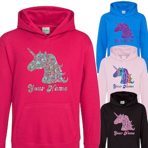 Personalised Unicorn Head Kids Custom Name Hoodie Etsy